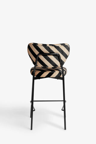 One of the Set Of 2 Bar Stools in Stripe Velvet seen from the back, on a white background.