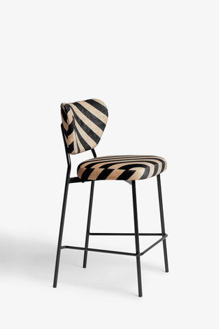 One of the Set Of 2 Bar Stools in Stripe Velvet seen from a side angle, on a white background.