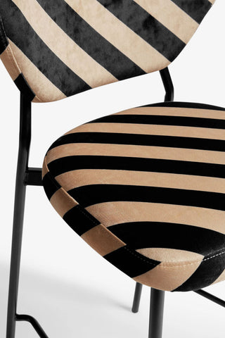 Close-up of the seat/back of the Set Of 2 Bar Stools in Stripe Velvet.