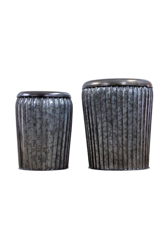 Cutout of the Set Of 2 Galvanised Iron Ribbed Planters on a white background.