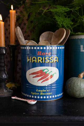 A close up image of The Set Of 2 Lemon & Harissa Storage Tins - Large showing the harissa tin