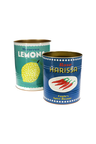 Cutout image of the Set Of 2 Lemon & Harissa Storage Tins - Large on a white background.