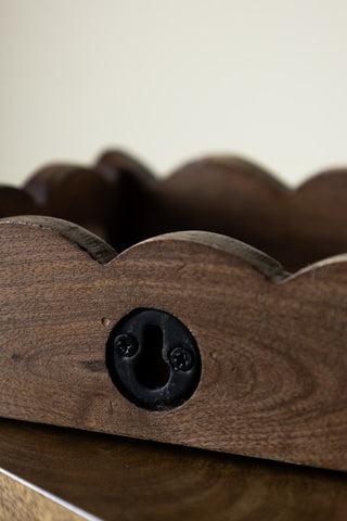 Detail shot of the fixing on the Set Of 2 Natural Wooden Scalloped Wall Shelves.