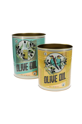 Cutout image of the Set Of 2 Olive Oil Storage Tins - Large on a white background.