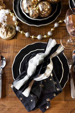 One of the Set Of 3 Black & White Honeycomb Sweets styled on a Christmas tablescape.