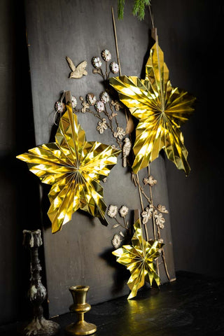 Set Of 3 Metallic Gold Paper Stars hanging