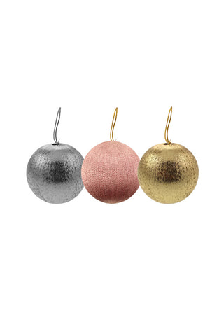 Cutout of the Set Of 3 Metallic Spun Thread Christmas Bauble Decorations.