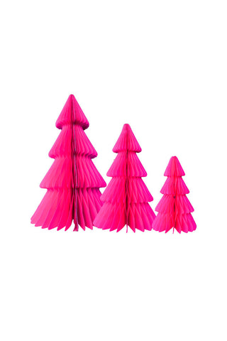 Cutout of the Set Of 3 Neon Pink Paper Trees on a white background.