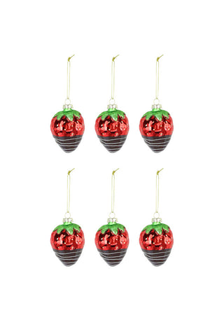 Set Of 6 Chocolate Strawberry Christmas Decorations