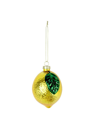 Single yellow christmas tree lemon decoration on a white background.