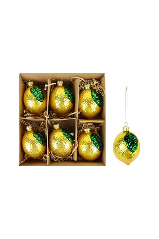 Set of 6 lemon decorations in a brown gift box.