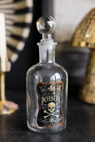 Close-up of one of the Set of 3 Apothecary-Style Poison Decanter Bottles.