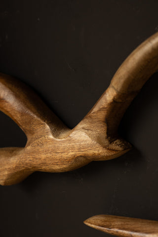 Close-up of the Set of 3 Birds Wall Ornament on a black wall.