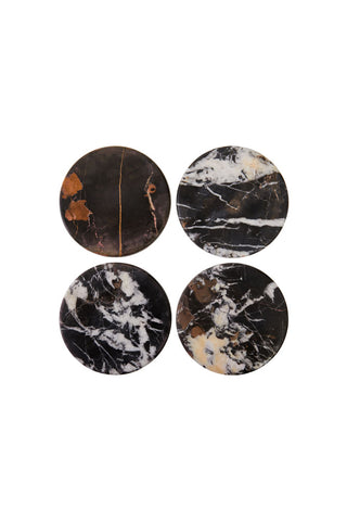 Cutout of the Set of 4 Black Marble Coasters on a white background.