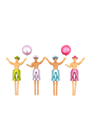 Cutout of the Set of 4 Cowboy Cake Toppers on a white background.