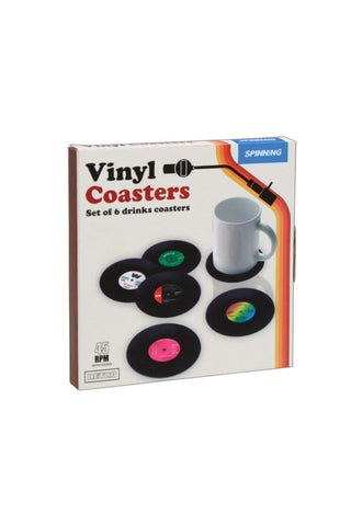 Cutout image of the Set of 6 Vinyl Style Coasters in their box.