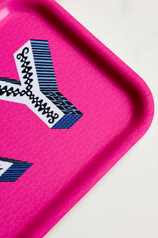 Detail shot of the corner of the Sexy Bright Pink Tray.