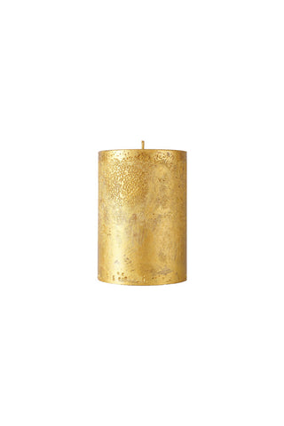 Cutout of the Shiny Gold Pillar Candle - Short on a white background.