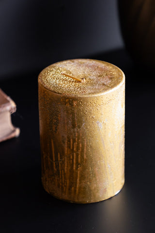 Close-up of the Shiny Gold Pillar Candle - Short.