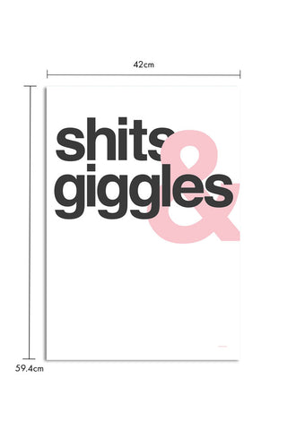 The Shits & Giggles Art Print - Unframed on a white background with dimension details.