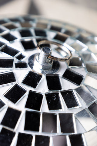 Close-up of the hanging loop on the top of the Silver Disco Ball - 30cm.