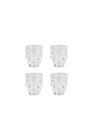 Cutout of the Set of 4 Skull Shot Glasses on a white background.