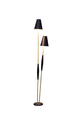 Cutout of the Sleek Black & Gold Double Shade Floor Lamp on a white background.