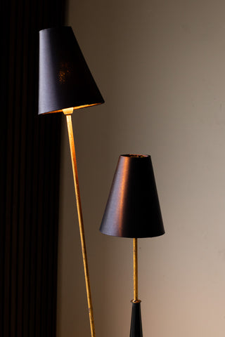 The top of the switched on Sleek Black & Gold Double Shade Floor Lamp.