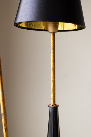 Close-up of the Sleek Black & Gold Double Shade Floor Lamp.