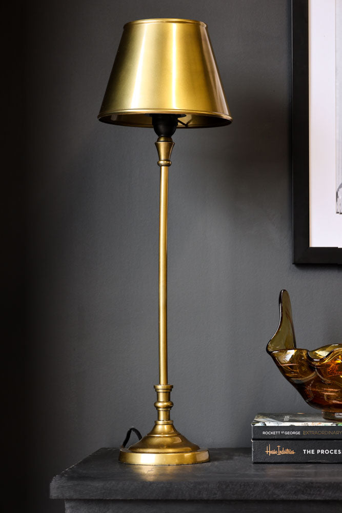 Slim Antique Brass Table Lamp with Metal Shade 64cm