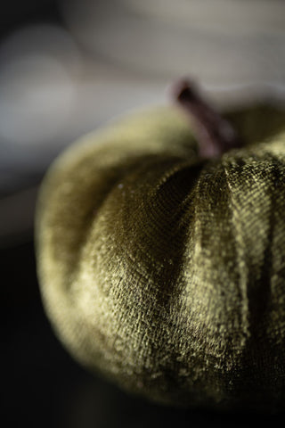 Close-up of the fabric of the Small Green Velvet Pumpkin.