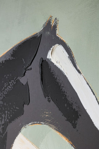 Close-up of one of the stallion's heads on the Stallion Shadow Canvas Art Print.