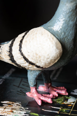 Close-up of the wing of the Quirky Pigeon Ornament.