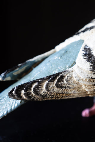 Detail shot of the tail feathers on the Quirky Pigeon Ornament.