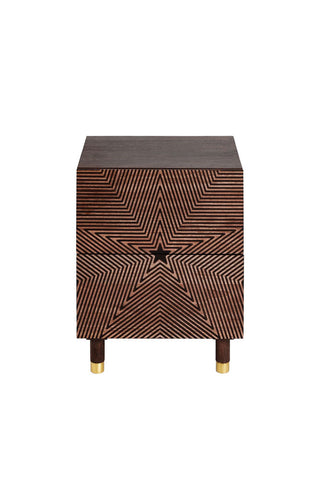 Cutout of the Starburst Bedside Table seen slightly from above, on a white background.