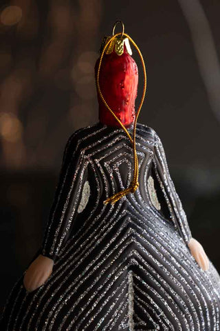 Close-up of the reverse side of the Stripe Bowie Inspired Christmas Tree Decoration.