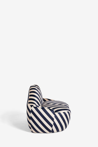 The Stripe Lips Sofa on a white background, seen from the side.