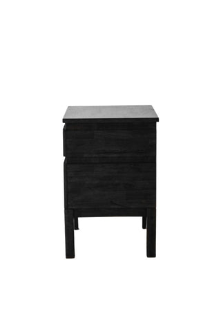 Cutout of the Stylish Mango Wood 2-Drawer Bedside Table seen from the side, on a white background.