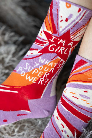 The Superpower Womens Socks being worn by a model.