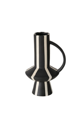 Cutout image of the Tall Striped Black & White Vase With Handle.