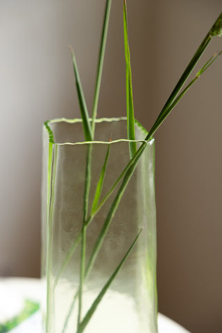 Close-up of the top of the Tall Textured Glass Green Vase.