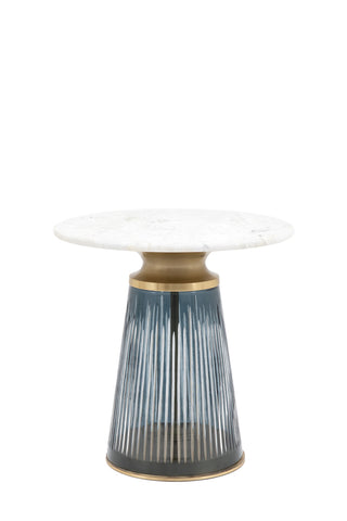 Cutout of the Blue Tapered Glass & Marble Side Table on a white background.