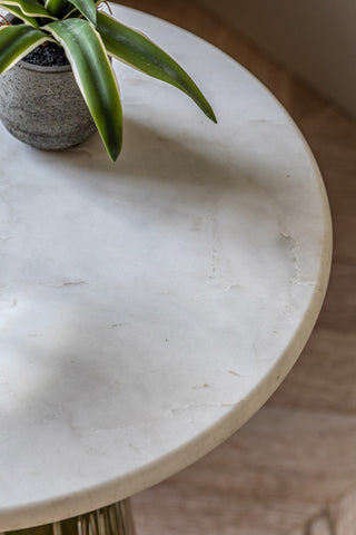 Close-up of the top of the Green Tapered Glass & Marble Side Table.