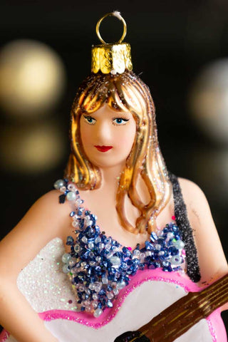 Close-up of the face of the Taylor Inspired Christmas Tree Decoration.