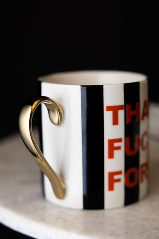 Detail shot of the handle on the Thank Fuck For You Stripe Mug.