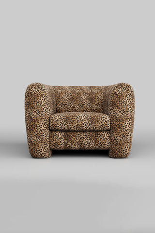 The Bowie Love Seat In Leopard Love Velvet Natural on a plain background, seen from the front.