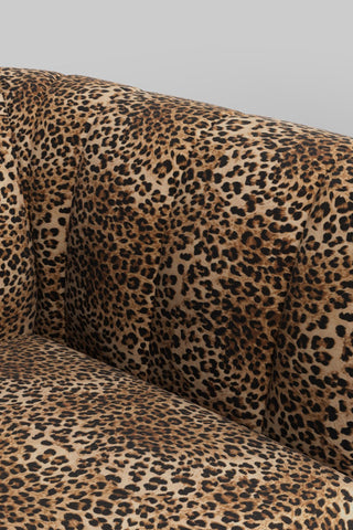 Close-up of the fabric of the The Bowie Love Seat In Leopard Love Velvet Natural.