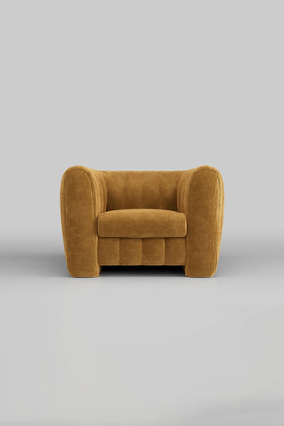 The Bowie Love Seat In Luxe Kneedlecord Velvet Golden Glow on a plain background, seen from the front.