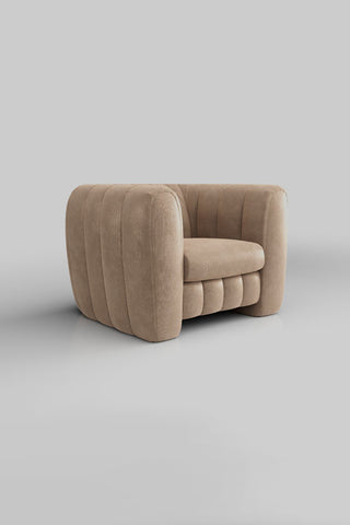 The Bowie Love Seat In Luxe Kneedlecord Velvet Natural Whisper on a plain background, seen from a side angle.