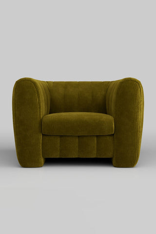 The Bowie Love Seat In Luxe Kneedlecord Velvet Vintage Green on a plain background, seen from the front.